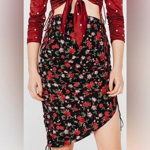 For Love & Lemons Molly Drawstring Skirt in Floral Vibrant Rose (NWT)